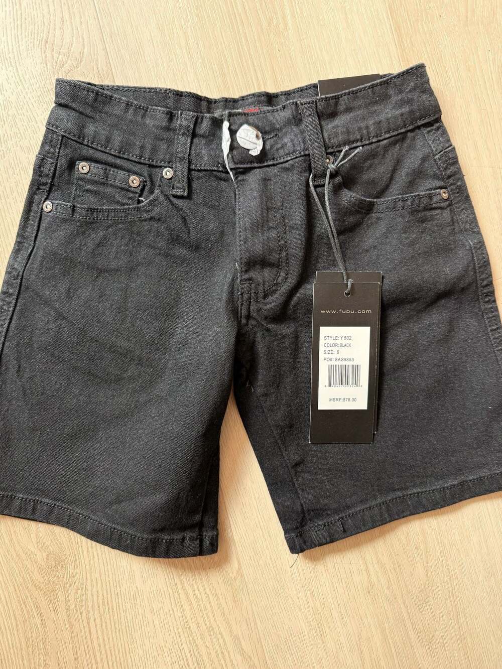 Boys FUBU Black Denim Shorts Style Y502 Size 6